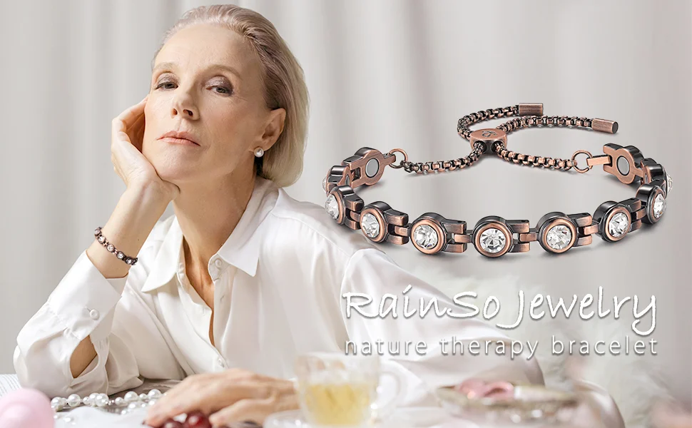 CZ Stone Copper Bracelet with Magnetic Clasp - Antique Copper & Clear CZ image 3