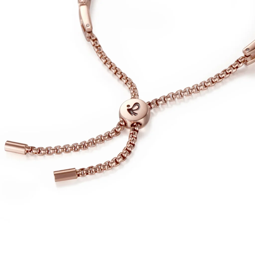 CNC CZ Magnetic Steel-Tone Stretch Bracelet - Polished & Matte Rose Gold & White image 2