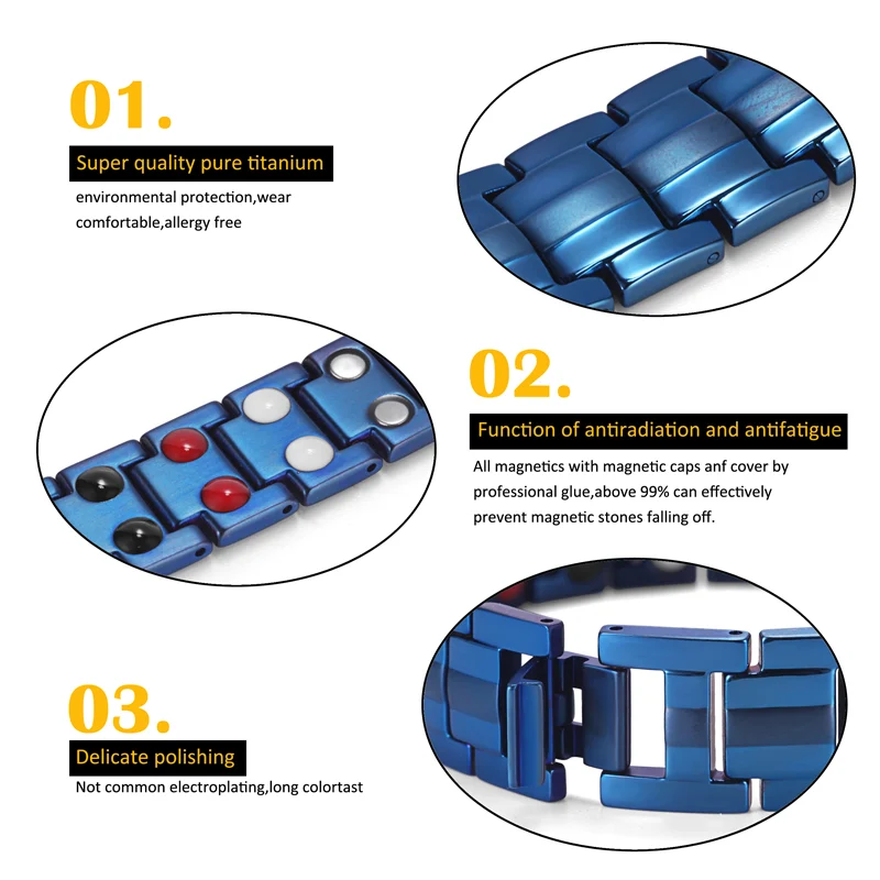 Blue Titanium Bracelet with Jewelry Clasp - Polished & Matte image 2