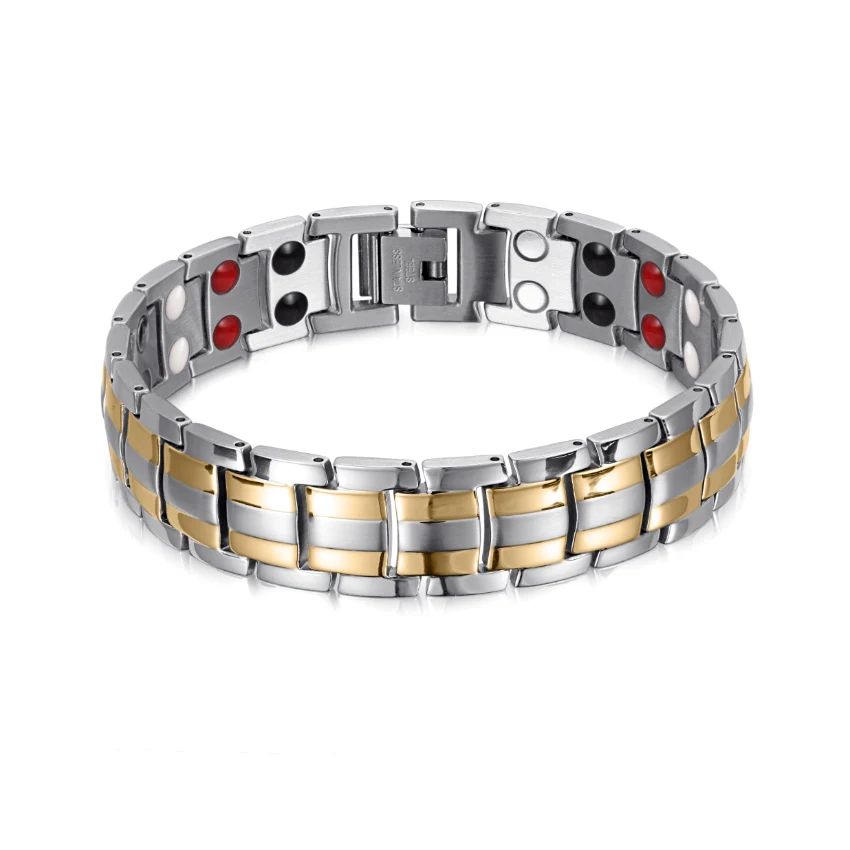 Four-in-One Titanium Bracelet – Polished & Matte Steel-Tone and Gold-Tone