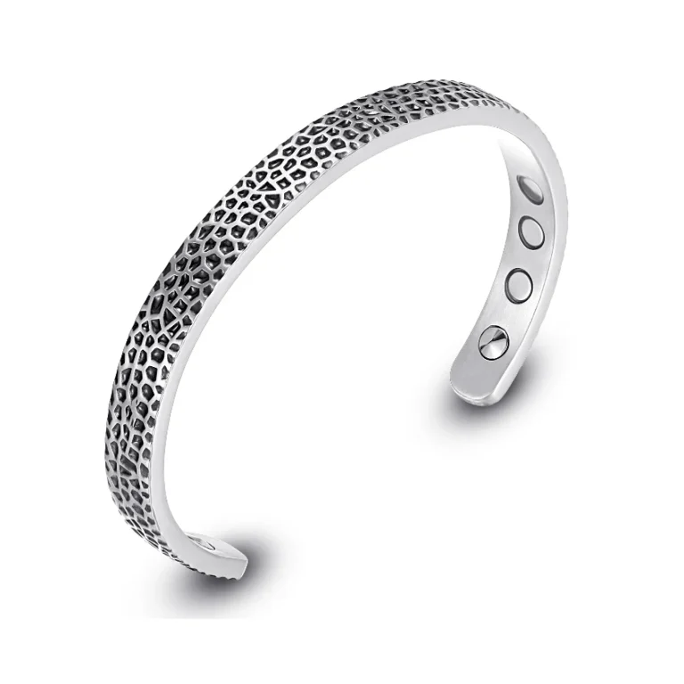 Hammered Titanium Bracelet Magnetic Germanium - Steel-Tone & Black-Wax Antiqued