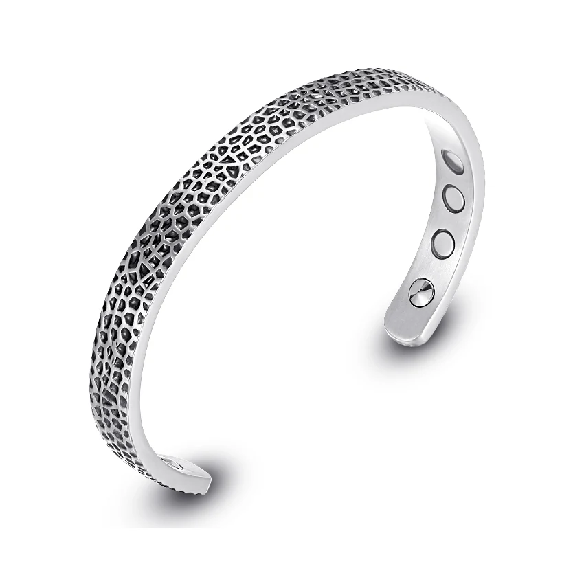 Hammered Titanium Bracelet Magnetic Germanium - Steel-Tone & Black-Wax Antiqued