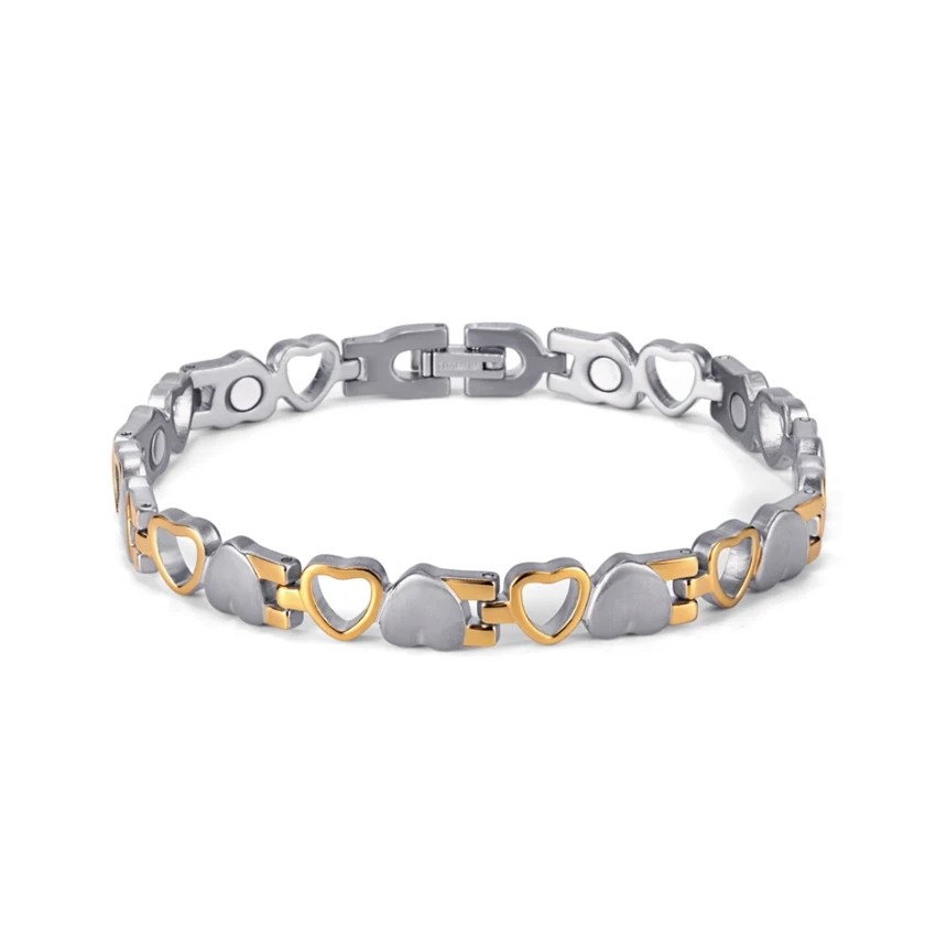Heart Titanium Magnetic Bracelet - Polished Steel-Tone & Gold-Tone