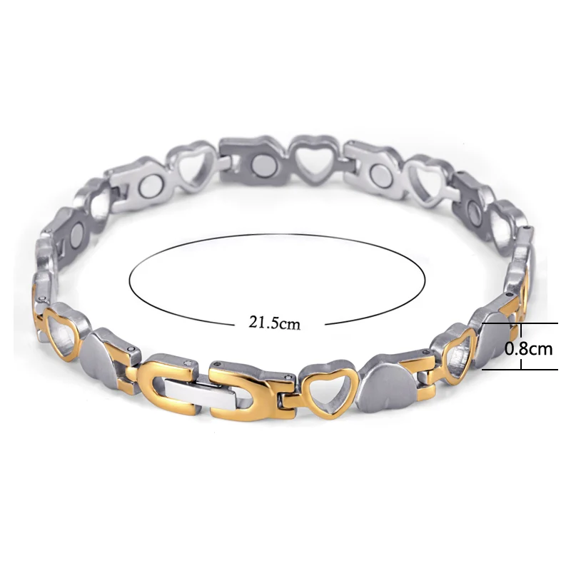 Heart Titanium Magnetic Bracelet - Polished Steel-Tone & Gold-Tone image 4