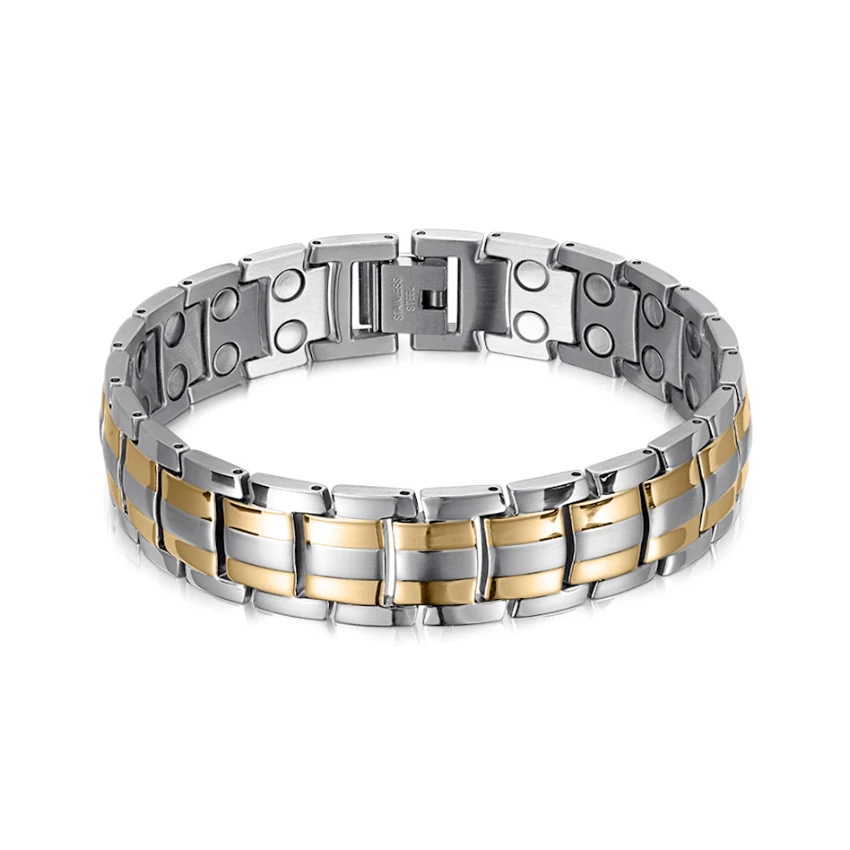 Polished & Matte Titanium Bracelet with Jewelry Clasp - Steel-Tone & Gold-Tone