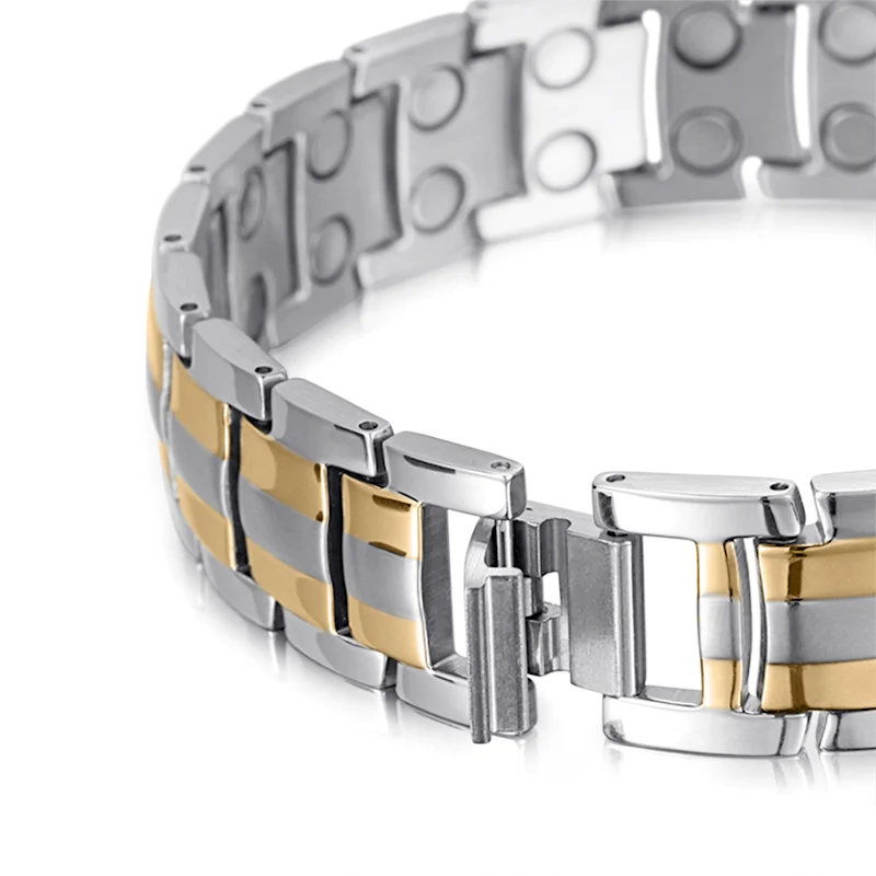 Polished & Matte Titanium Bracelet with Jewelry Clasp - Steel-Tone & Gold-Tone image 2