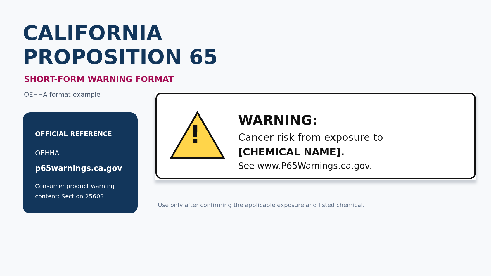 California Proposition 65 warning format example with OEHHA source context